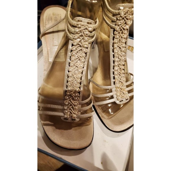 Nine West Ivory Leather Sandals with Stiletto Heels - Picture 1 of 9